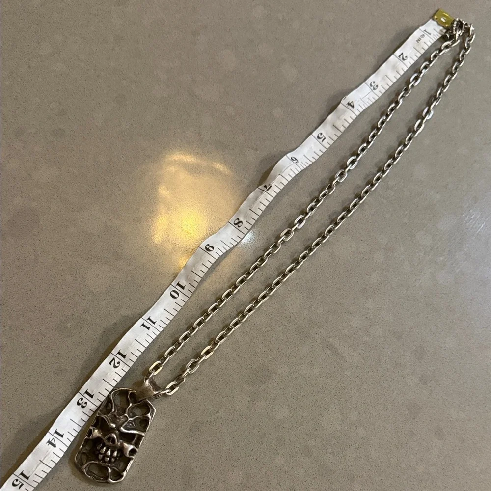 Travis Walker custom silver skull dog tag 24" necklace - Picture 5 of 7